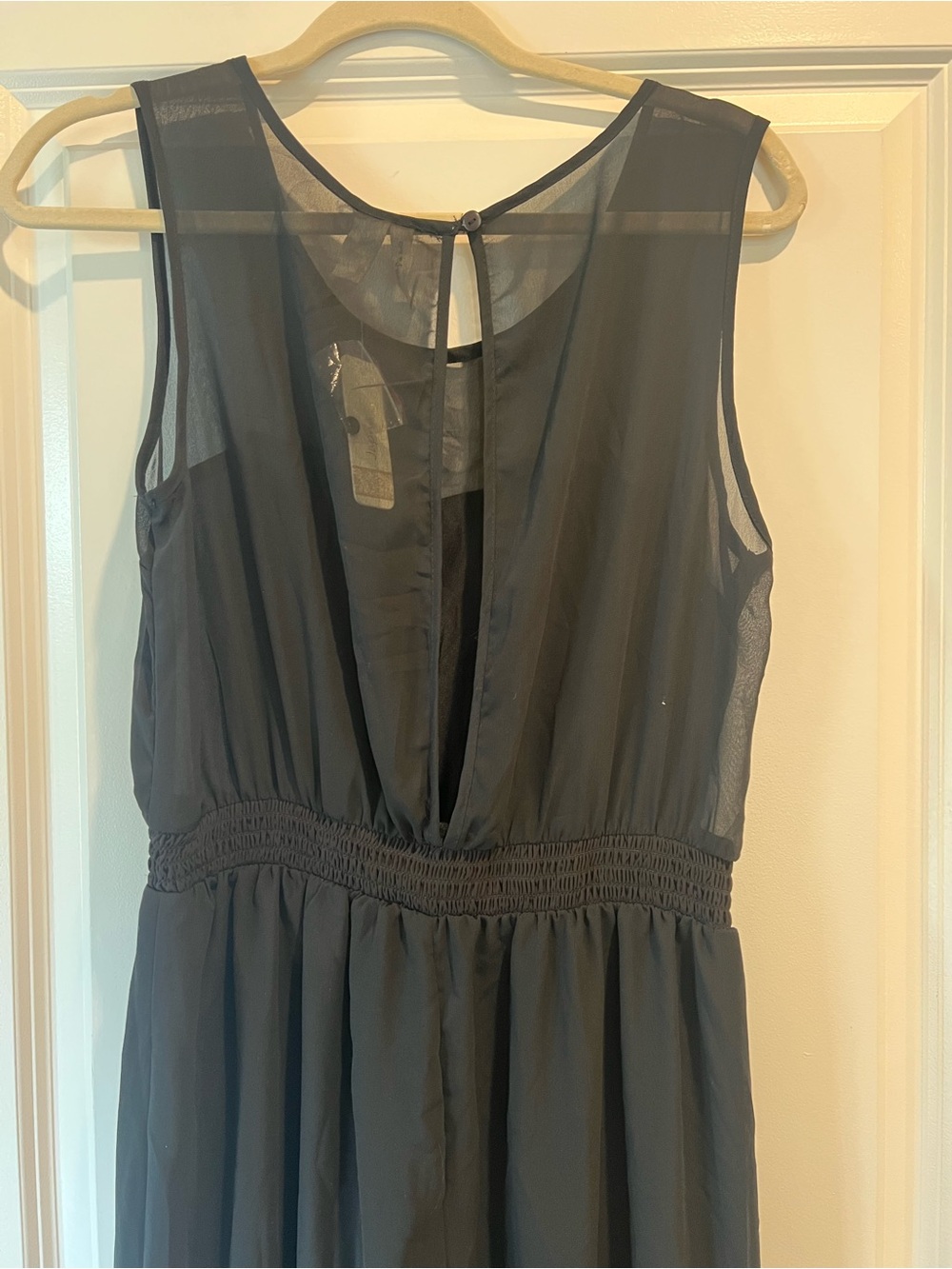 Japna Black Sheer Back Sleeveless Chiffon Jumpsuit.